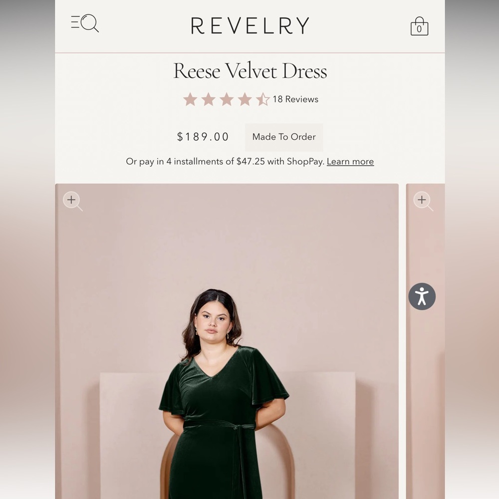 Reese Velvet Dress in 614 Emerald by Revelry, size Large. Worn once in wedding!